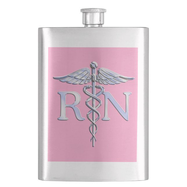 Registered Nurse RN Caduceus on Light Pink Decor Flachmann (Vorderseite)