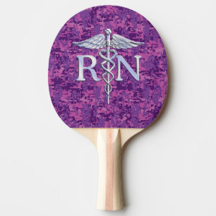 Registered Nurse RN Caduceus on Pink Camouflage Tischtennis Schläger