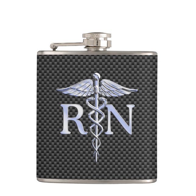 Registered Nurse RN Caduceus Snakes Black Carbon Flachmann (Vorderseite)