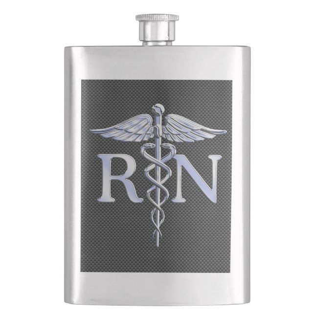 Registered Nurse RN Caduceus Snakes Black Carbon Flachmann (Vorderseite)