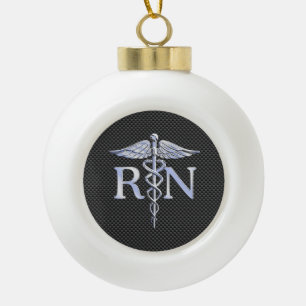 Registered Nurse RN Caduceus Snakes Black Carbon Keramik Kugel-Ornament