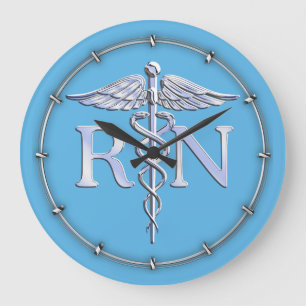Registered Nurse RN Silver Like Caduceus Baby Blue Große Wanduhr