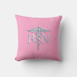 Registered Nurse Silver Caduceus Light Pink Decor Kissen