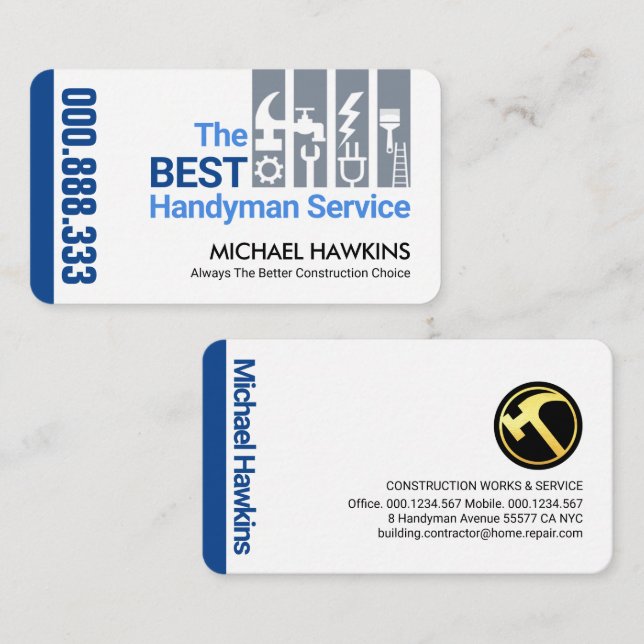 Registerkarte "beruflich Stylish Handyman Tools" Visitenkarte (Vorne/Hinten)