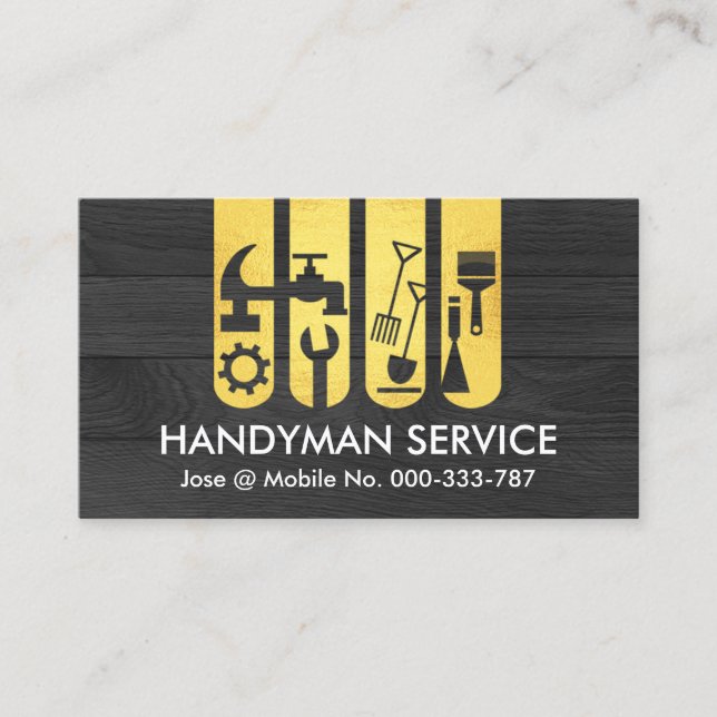 Registerkarte Gold Handyman Tools auf schwarzem Ho Visitenkarte (Vorderseite)