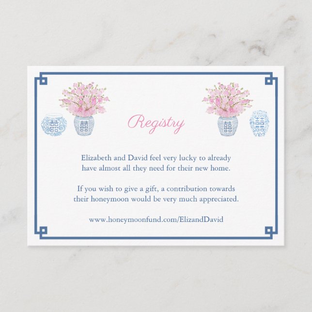 Registriernummer Chinoiserie Navy Blue Pink Polter Begleitkarte (Vorderseite)