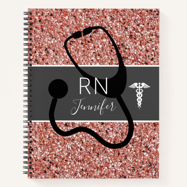 Registriert Krankenpflege Medical Rose Gold Glitze Notizbuch (Vorderseite)