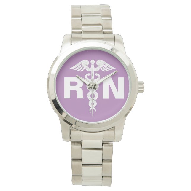Registriert Krankenschwester Caduceus Lavender Lil Armbanduhr (Vorderseite)