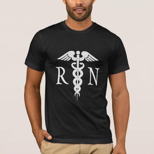 Registriert Krankenschwester Medical White Caduceu T-Shirt (Vorderseite)