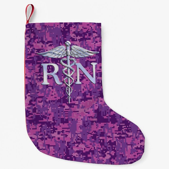 Registriert Krankenschwester RN Caduceus auf Pink  Kleiner Weihnachtsstrumpf (Vorderseite)