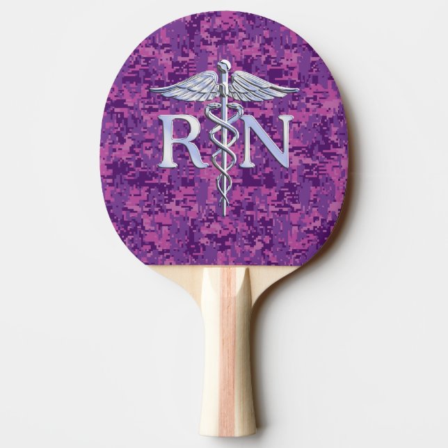 Registriert Krankenschwester RN Caduceus auf Pink  Tischtennis Schläger (Rückseite)