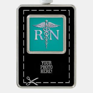 Registriert Krankenschwester RN Caduceus auf Vibra Rahmen-Ornament Silber