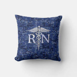 Registriert Krankenschwester RN Silver Caduceus au Kissen