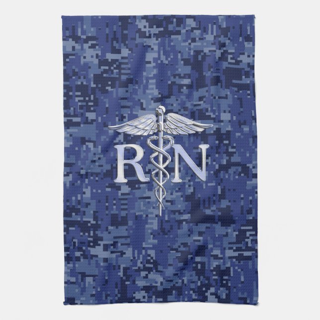Registriert Krankenschwester RN Silver Caduceus au Küchentuch (Vertikal)