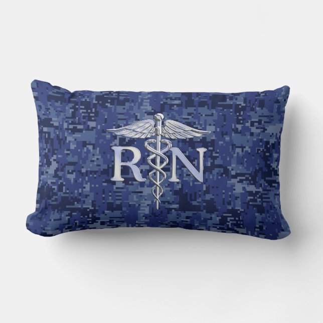 Registriert Krankenschwester RN Silver Caduceus au Lendenkissen (Vorderseite)