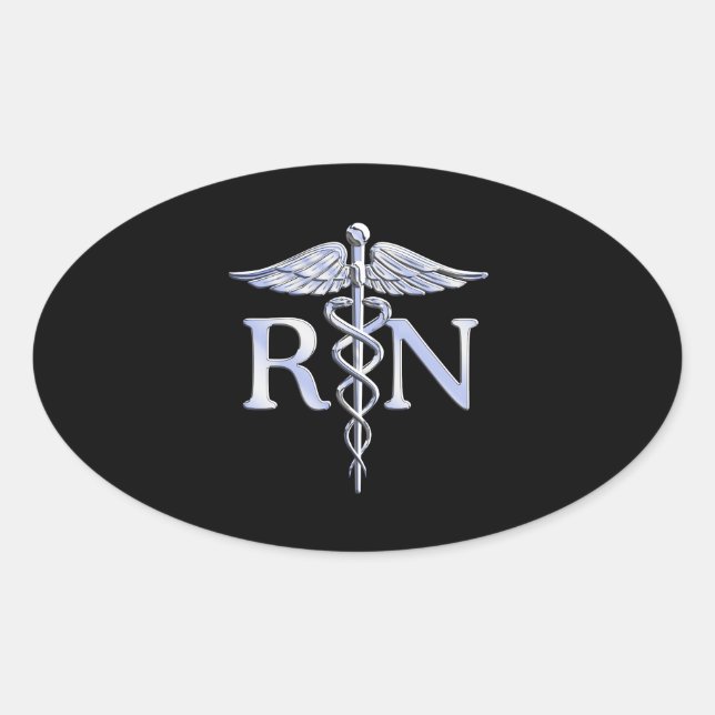 Registriert Krankenschwester RN Silver Caduceus Sn Ovaler Aufkleber (Vorderseite)