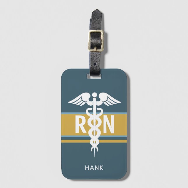 Registriert Nurse Blue Gold Caduceus Personalisier Gepäckanhänger (Vorderseite Vertikal)