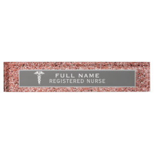 Registriert Nurse Caduceus Rose Gold Glitzer Namensplakette