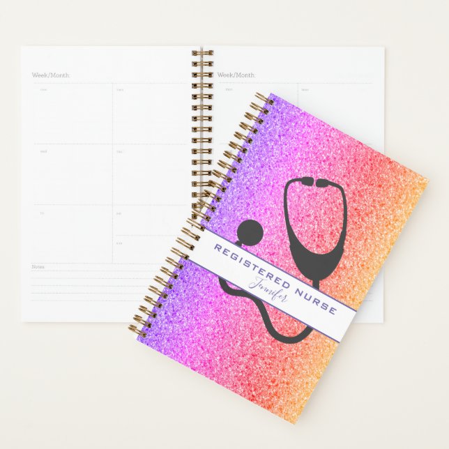 Registriert Nurse Rainbow Glitzer Stethoscope Name Planer (Anzeige)