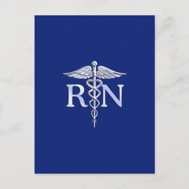 Registriert Nurse RN Caduceus auf Navy Blue Postkarte (Vorderseite)