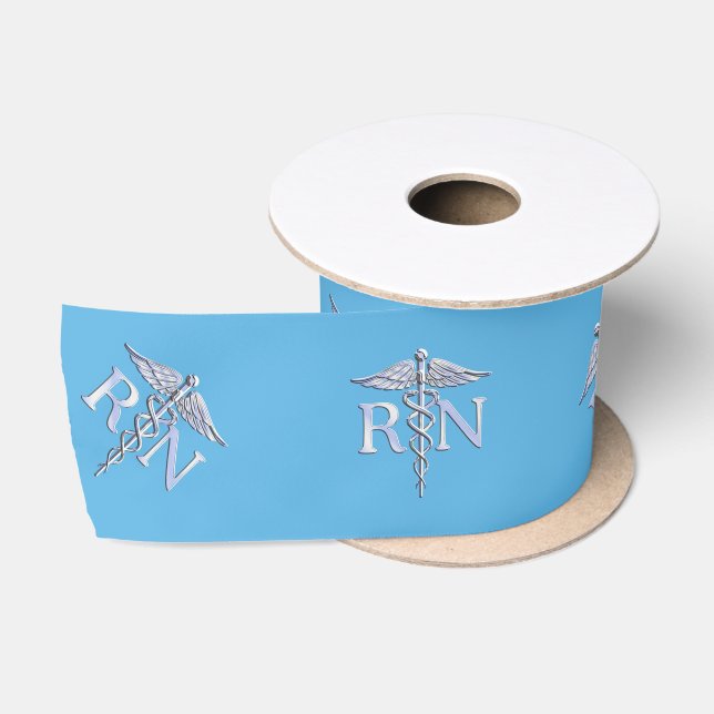 Registriert Nurse RN Caduceus auf Pastel Blue Satinband (Spule)