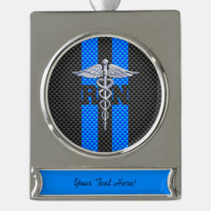 Registriert Nurse RN Caduceus Carbon Fibre Streife Banner-Ornament Silber
