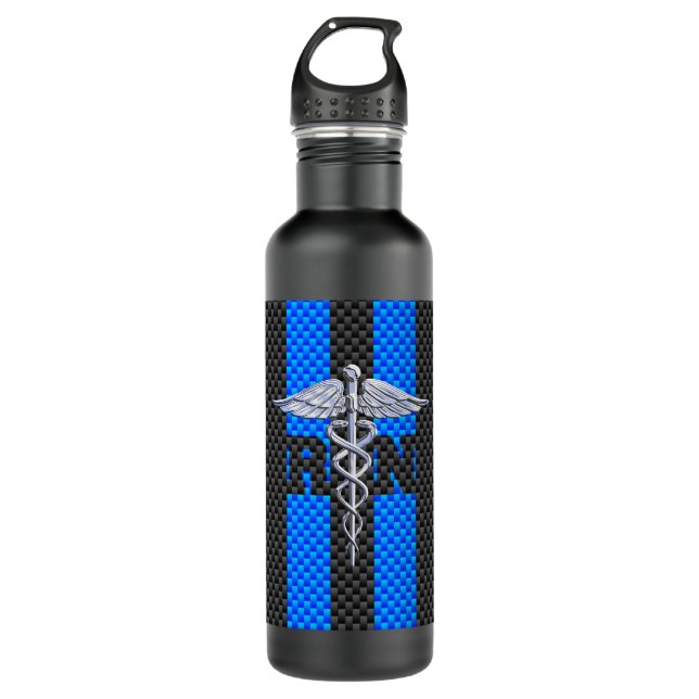 Registriert Nurse RN Caduceus Carbon Fibre Streife Edelstahlflasche (Vorderseite)