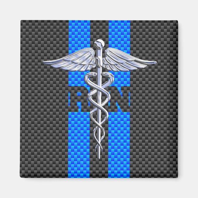 Registriert Nurse RN Caduceus Carbon Fibre Style Magnet (Vorne)