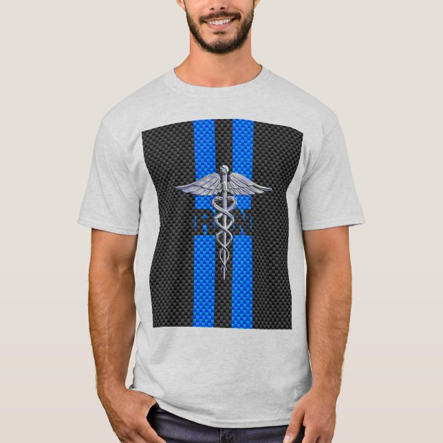 Registriert Nurse RN Caduceus Carbon Fibre Style T-Shirt (Vorderseite)