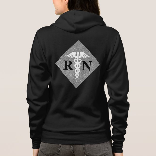 Registriert Nurse RN Caduceus Symbol Silver Glitze Hoodie (Rückseite)