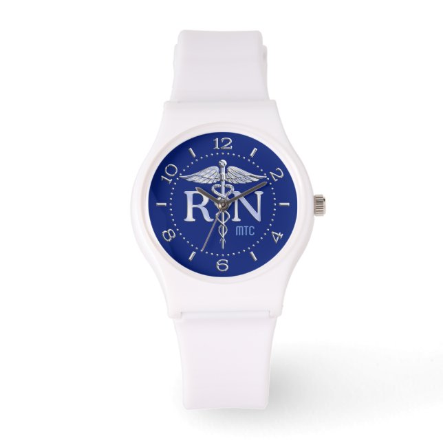 Registriert Nurse RN Navy Blue Monogram Dial Armbanduhr (Vorderseite)