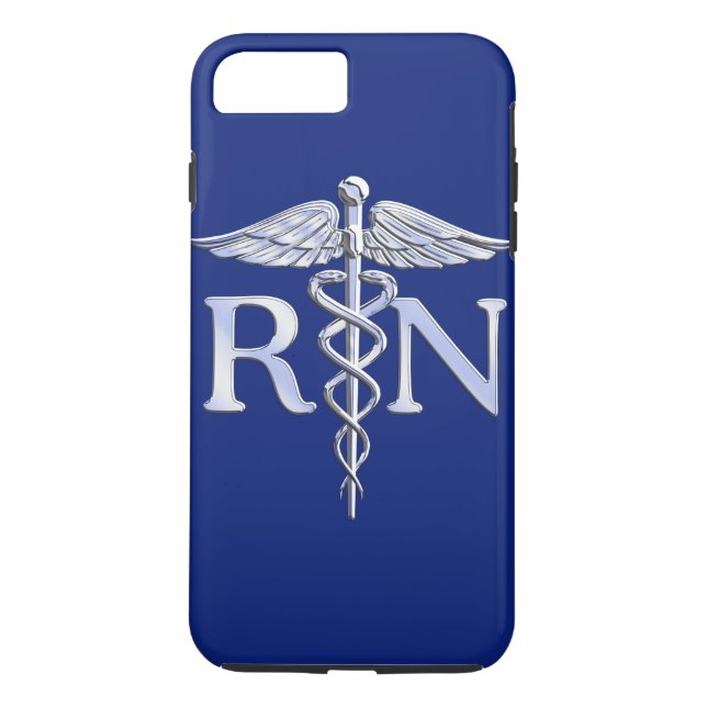 Registriert Nurse RN Silver Caduceus auf Navy Blue Case-Mate iPhone Hülle (Rückseite)