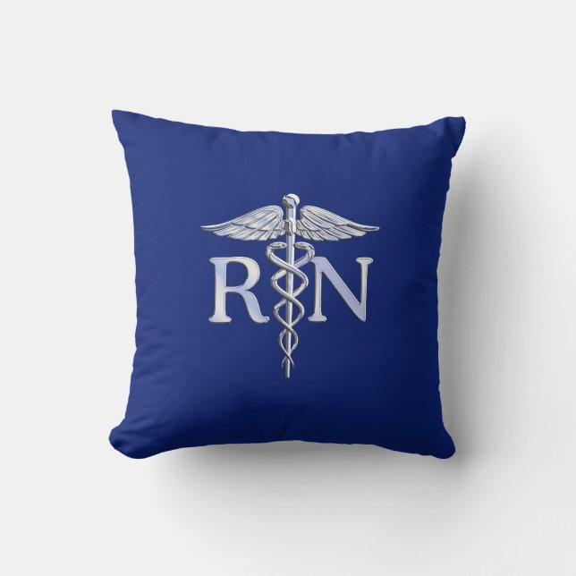 Registriert Nurse RN Silver Caduceus auf Navy Blue Kissen (Vorderseite)