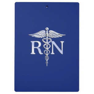 Registriert Nurse RN Silver Caduceus auf Navy Blue Klemmbrett