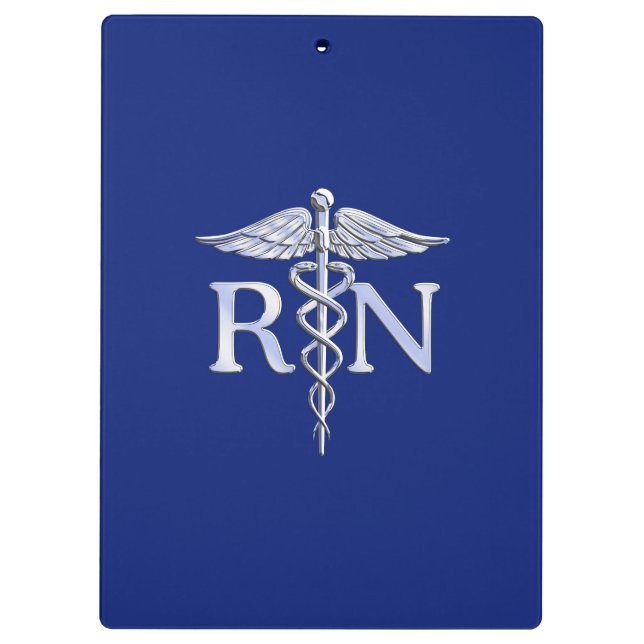 Registriert Nurse RN Silver Caduceus auf Navy Blue Klemmbrett (Rückseite)