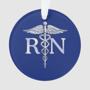 Registriert Nurse RN Silver Caduceus auf Navy Blue Ornament