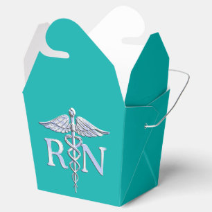Registriert Nurse RN Silver Caduceus auf Türkis Geschenkschachtel