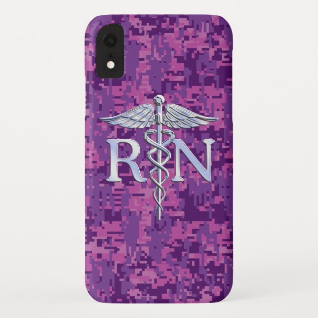 Registriert Nurse RN Silver Caduceus Fuchsia Camou Case-Mate iPhone Hülle (Rückseite)