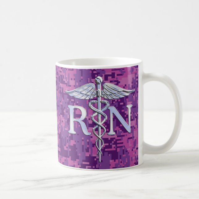 Registriert Nurse RN Silver Caduceus Fuchsia Camou Kaffeetasse (Rechts)