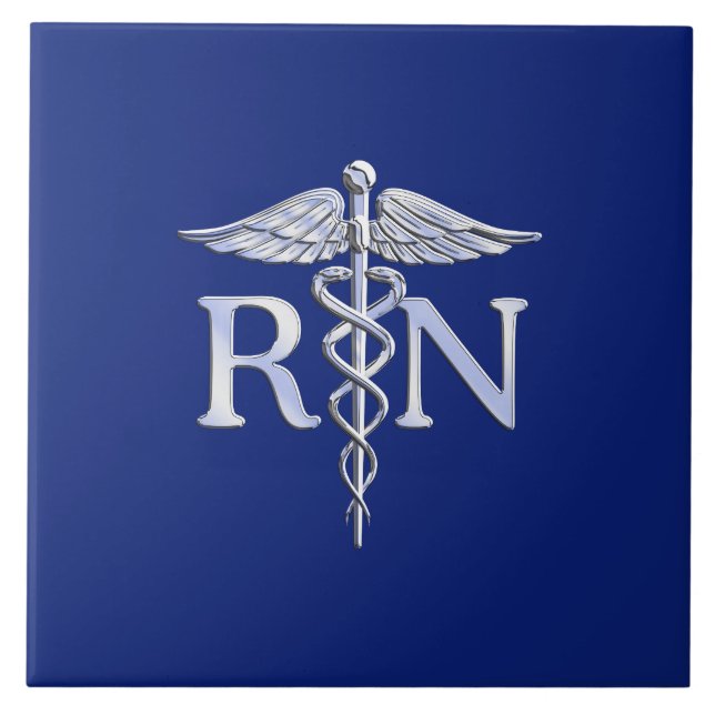 Registriert Nurse RN Silver Caduceus Navy Blue Dek Fliese (Vorderseite)