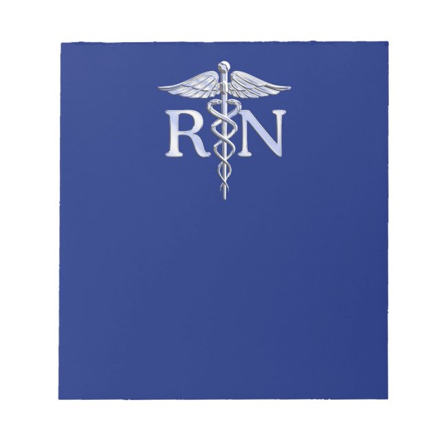 Registriert Nurse RN Silver Caduceus Navy Blue Dek Notizblock (Vorderseite)
