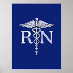 Registriert Nurse RN Silver Caduceus Navy Blue Dek Poster