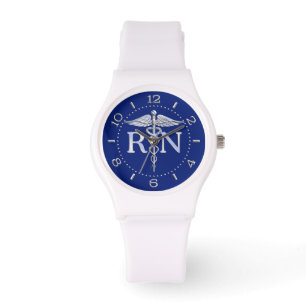 Registriert Nurse RN Silver Caduceus Navy Blue Dia Armbanduhr