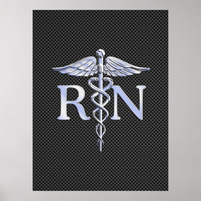 Registriert Nurse RN Silver Caduceus Snakes Poster (Vorne)