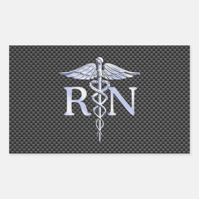Registriert Nurse RN Silver Caduceus Snakes Rechteckiger Aufkleber (Vorderseite)