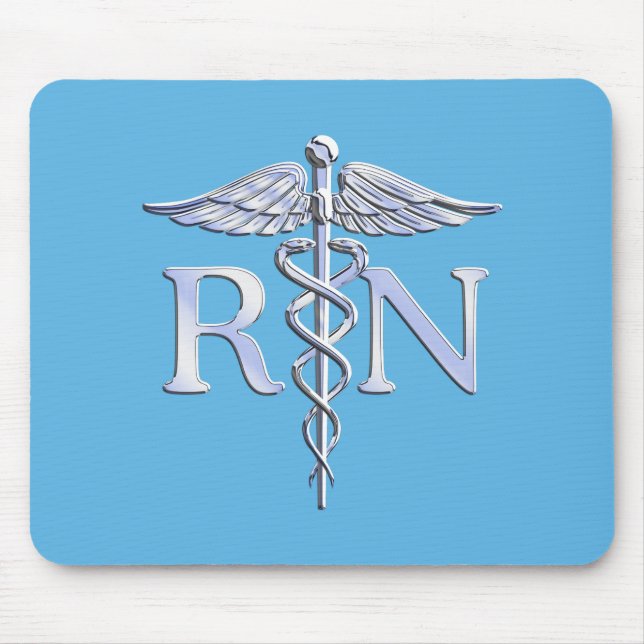 Registriert Nurse RN Silver wie Caduceus Baby Blue Mousepad (Vorne)