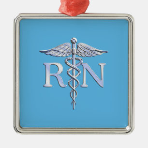 Registriert Nurse RN Silver wie Caduceus Baby Blue Ornament Aus Metall