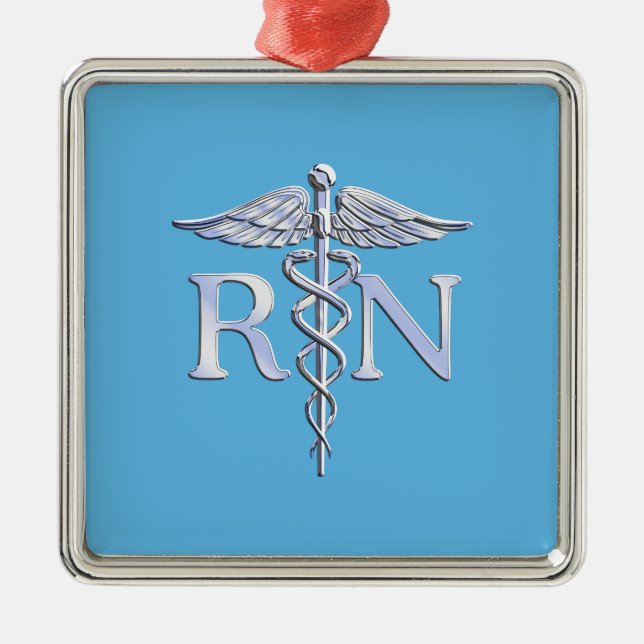 Registriert Nurse RN Silver wie Caduceus Baby Blue Ornament Aus Metall (Vorne)