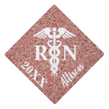 Registriert Nurse White Caduceus Rose Gold Glitzer