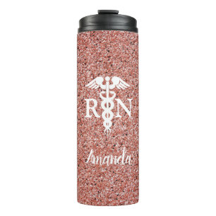 Registrierte Krankenschwester Caduceus Rose Gold G Thermosbecher